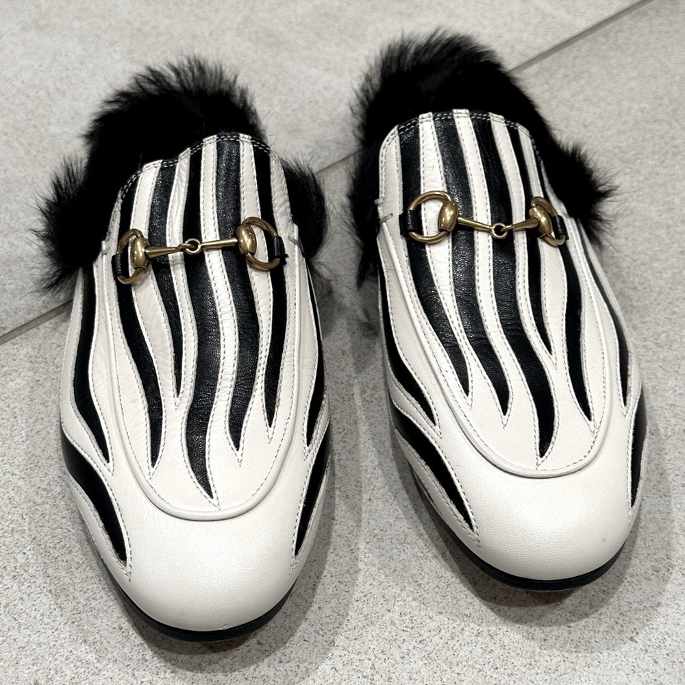 GUCCI Zebra Fur Princetown Mules. Size 40